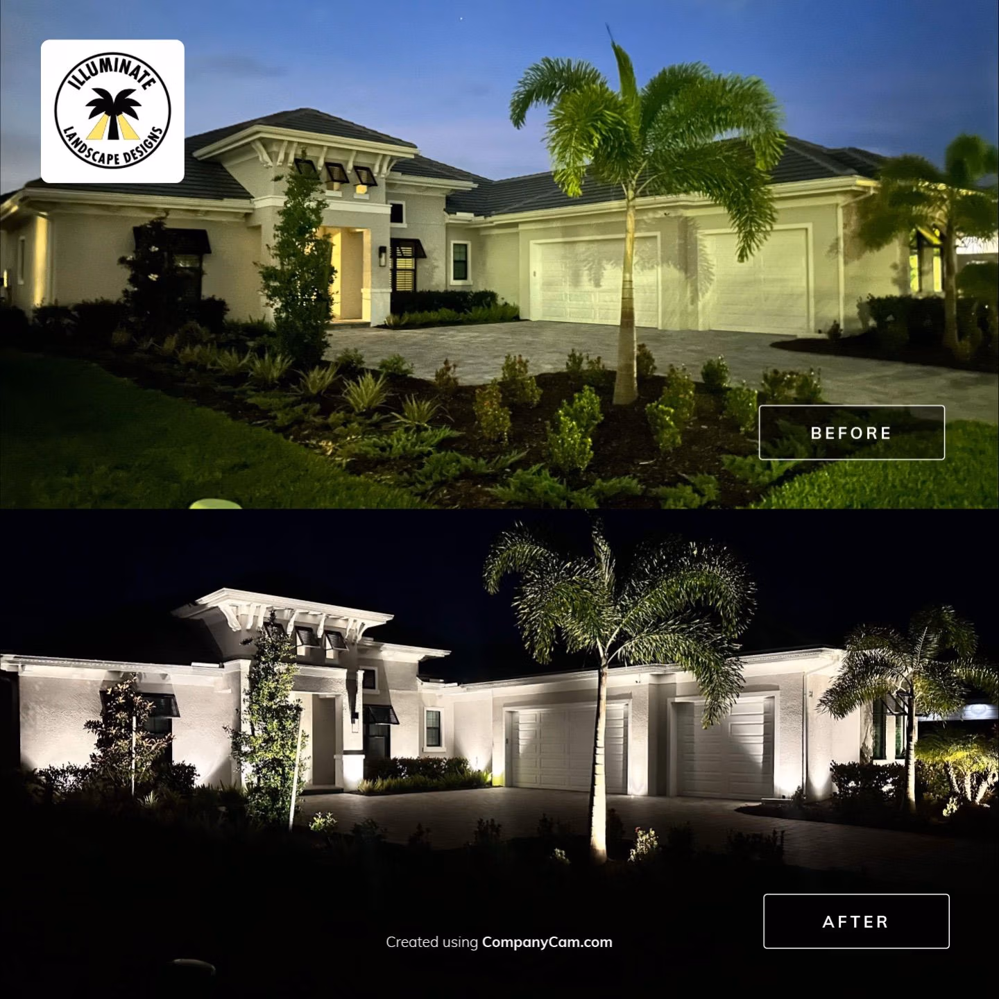 Wild Blue Lakewood Ranch outdoor lighting before and after